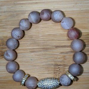 New Women's Druzy Agate Natural Pave Geode Gold Bracelet 10mm